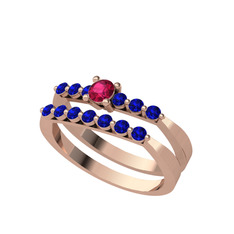 Rodolit garnet ve lab safir 8 ayar rose altın yüzük