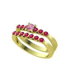 Pembe kuvars ve rodolit garnet 14 ayar altın yüzük