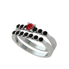 İkili 7 Taş Yüzük - Garnet ve siyah zirkon 14 ayar beyaz altın yüzük #1ajdlu4