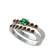 İkili 7 Taş Yüzük - Yeşil kuvars ve dumanlı kuvars 18 ayar beyaz altın yüzük #1av2l37