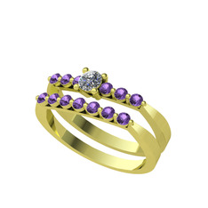 İkili 7 Taş Yüzük - Swarovski ve ametist 14 ayar altın yüzük #1b9151p