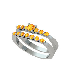 İkili 7 Taş Yüzük - Sitrin 14 ayar beyaz altın yüzük #1btslja