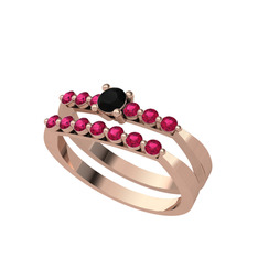 İkili 7 Taş Yüzük - Siyah zirkon ve rodolit garnet 8 ayar rose altın yüzük #1cgjbau