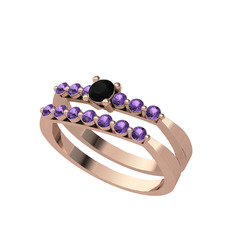 İkili 7 Taş Yüzük - Siyah zirkon ve ametist 925 ayar rose altın kaplama gümüş yüzük #1clhib3