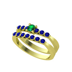 İkili 7 Taş Yüzük - Yeşil kuvars ve lab safir 925 ayar altın kaplama gümüş yüzük #1e2ub2u