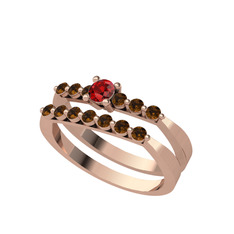 Garnet ve dumanlı kuvars 14 ayar rose altın yüzük