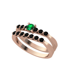 İkili 7 Taş Yüzük - Yeşil kuvars ve siyah zirkon 925 ayar rose altın kaplama gümüş yüzük #1e8ciun