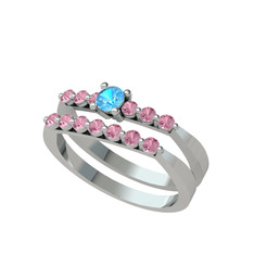 Akuamarin ve pembe kuvars 18 ayar beyaz altın yüzük