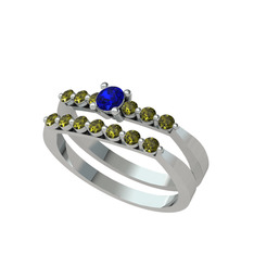 İkili 7 Taş Yüzük - Lab safir ve peridot 8 ayar beyaz altın yüzük #1fwlhc9