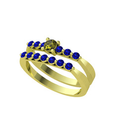 İkili 7 Taş Yüzük - Peridot ve lab safir 8 ayar altın yüzük #1g0mvfw