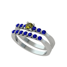 İkili 7 Taş Yüzük - Peridot ve lab safir 925 ayar gümüş yüzük #1g6o9md