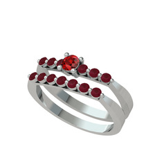 İkili 7 Taş Yüzük - Garnet ve kök yakut 925 ayar gümüş yüzük #1gzbyx3