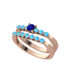 İkili 7 Taş Yüzük - Lab safir ve akuamarin 18 ayar rose altın yüzük #1heb6zu