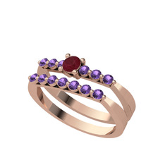 Kök yakut ve ametist 8 ayar rose altın yüzük