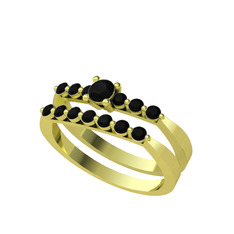 İkili 7 Taş Yüzük - Siyah zirkon 8 ayar altın yüzük #1hkzsu