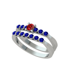 Garnet ve lab safir 18 ayar beyaz altın yüzük