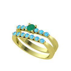 İkili 7 Taş Yüzük - Kök zümrüt ve akuamarin 925 ayar altın kaplama gümüş yüzük #1hz9cr2