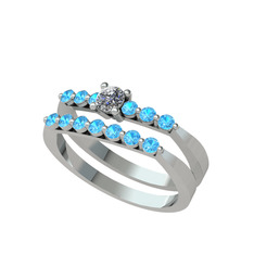 İkili 7 Taş Yüzük - Swarovski ve akuamarin 925 ayar gümüş yüzük #1i2yaz4