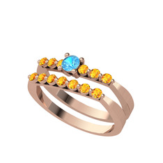 Akuamarin ve sitrin 14 ayar rose altın yüzük