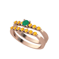 İkili 7 Taş Yüzük - Kök zümrüt ve sitrin 14 ayar rose altın yüzük #1iiy7w