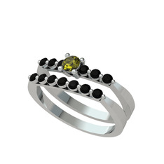 İkili 7 Taş Yüzük - Peridot ve siyah zirkon 925 ayar gümüş yüzük #1k5po7u