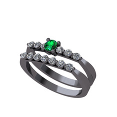 İkili 7 Taş Yüzük - Yeşil kuvars ve pırlanta 925 ayar siyah rodyum kaplama gümüş yüzük (0.52 karat) #1kxep4p