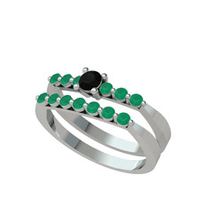 İkili 7 Taş Yüzük - Siyah zirkon ve kök zümrüt 925 ayar gümüş yüzük #1l2x28w