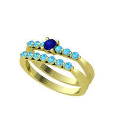 İkili 7 Taş Yüzük - Lab safir ve akuamarin 14 ayar altın yüzük #1lruwkt