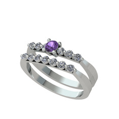İkili 7 Taş Yüzük - Ametist ve pırlanta 14 ayar beyaz altın yüzük (0.52 karat) #1lvou8w