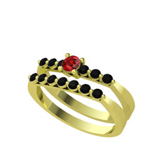 Garnet ve siyah zirkon 14 ayar altın yüzük