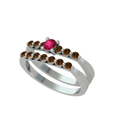 İkili 7 Taş Yüzük - Rodolit garnet ve dumanlı kuvars 925 ayar gümüş yüzük #1lzl3zd