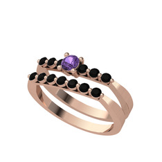 İkili 7 Taş Yüzük - Ametist ve siyah zirkon 8 ayar rose altın yüzük #1m3jgwi
