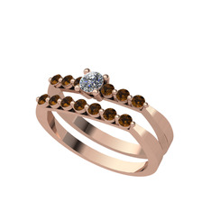 İkili 7 Taş Yüzük - Pırlanta ve dumanlı kuvars 14 ayar rose altın yüzük (0.24 karat) #1n77b7v