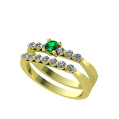 İkili 7 Taş Yüzük - Yeşil kuvars ve beyaz zirkon 14 ayar altın yüzük #1nzvsob