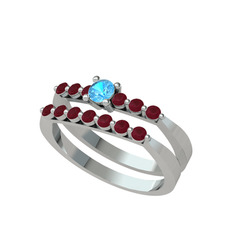 İkili 7 Taş Yüzük - Akuamarin ve kök yakut 925 ayar gümüş yüzük #1o2a120