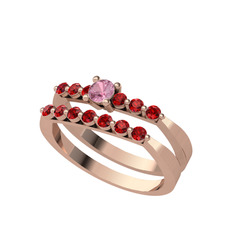 İkili 7 Taş Yüzük - Pembe kuvars ve garnet 925 ayar rose altın kaplama gümüş yüzük #1o6f8b1