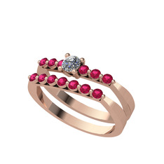 İkili 7 Taş Yüzük - Beyaz zirkon ve rodolit garnet 14 ayar rose altın yüzük #1ohq0az