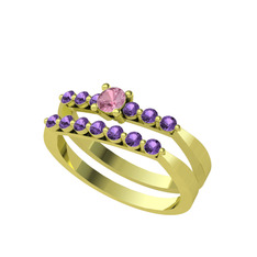 İkili 7 Taş Yüzük - Pembe kuvars ve ametist 8 ayar altın yüzük #1pb0z2l