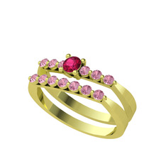 Rodolit garnet ve pembe kuvars 18 ayar altın yüzük