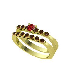 İkili 7 Taş Yüzük - Garnet ve dumanlı kuvars 925 ayar altın kaplama gümüş yüzük #1pcle7l