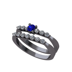 İkili 7 Taş Yüzük - Lab safir ve swarovski 925 ayar siyah rodyum kaplama gümüş yüzük #1pz8eo6