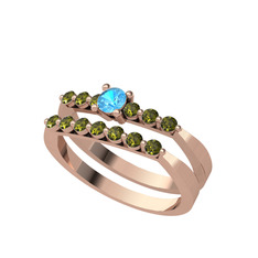 Akuamarin ve peridot 14 ayar rose altın yüzük