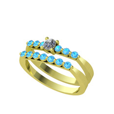 Pırlanta ve akuamarin 14 ayar altın yüzük (0.24 karat)