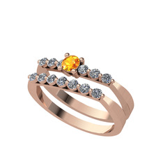 İkili 7 Taş Yüzük - Sitrin ve swarovski 8 ayar rose altın yüzük #1r38b68