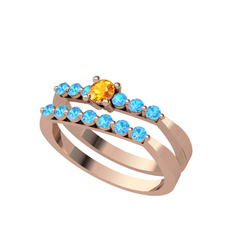 İkili 7 Taş Yüzük - Sitrin ve akuamarin 8 ayar rose altın yüzük #1rozxqo