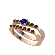 Lab safir ve dumanlı kuvars 14 ayar rose altın yüzük