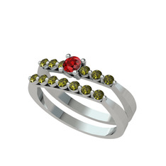 İkili 7 Taş Yüzük - Garnet ve peridot 8 ayar beyaz altın yüzük #1swssyr