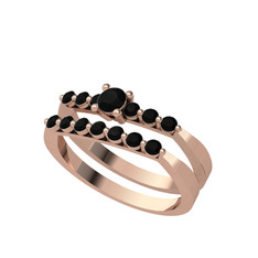 İkili 7 Taş Yüzük - Siyah zirkon 925 ayar rose altın kaplama gümüş yüzük #1tjsi6j