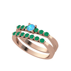 İkili 7 Taş Yüzük - Akuamarin ve kök zümrüt 925 ayar rose altın kaplama gümüş yüzük #1u5jcay
