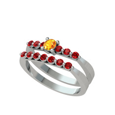 İkili 7 Taş Yüzük - Sitrin ve garnet 18 ayar beyaz altın yüzük #1u5tplo